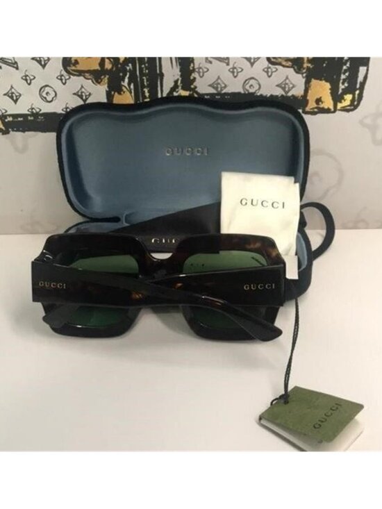 New Authentic Gucci GG1111S 002 Havana Square Sunglasses Green Lenses main image 5